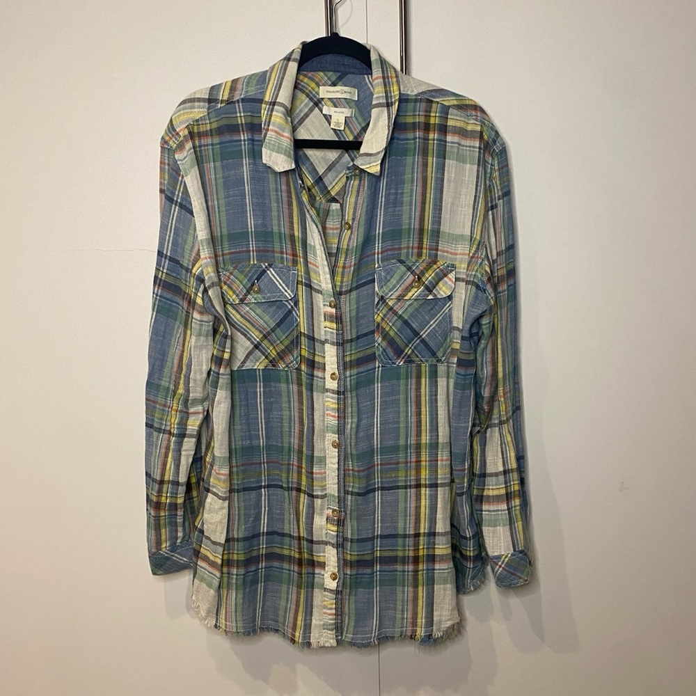 Treasure & Bond Multicolor Plaid Button Down Shirt